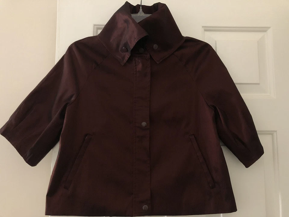 Abrigo Chaqueta SAMUEL DONG Mujer Elegante Marrón Bronce Texturizado Cremallera Completa Talla S Usado en Excelente Condición Foto 2 de 4