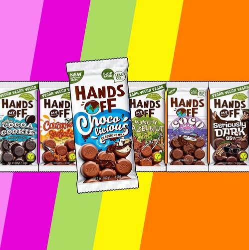 FREE SHIPPING 12x 100g "Hands Off" vegan chocolate + Dubai (like KitKat, Twix) - Afbeelding 1 van 20