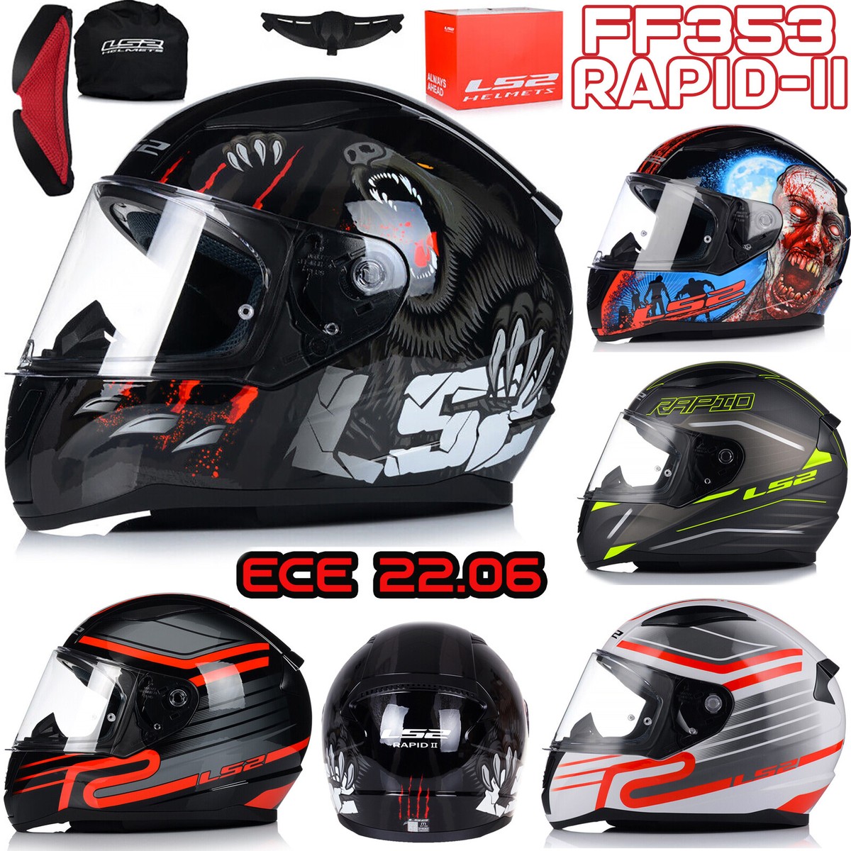 ls2 crash helmets LS2 MOTORRADHELM INTEGRALHELM ECE2206 MOTORRAD TOUREN HELME FF353 RAPID-II  CRASH