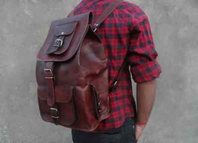 Men Handmade Real Leather Vintage Laptop Backpack Rucksack Messenger Bag Satche