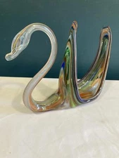 Vintage Murano Style Art Glass Swan – Multicolor Sculpture – Vintage Finds