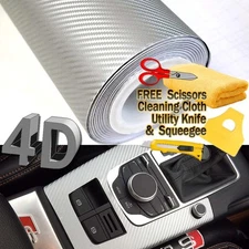 96" x 60" Premium Gloss Silver Carbon Fiber 4D Vinyl Film Wrap Air Bubble Free