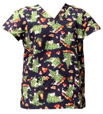 Women's Halloween Christmas Medical Scrub Meow Naughty Christmas Navy XL