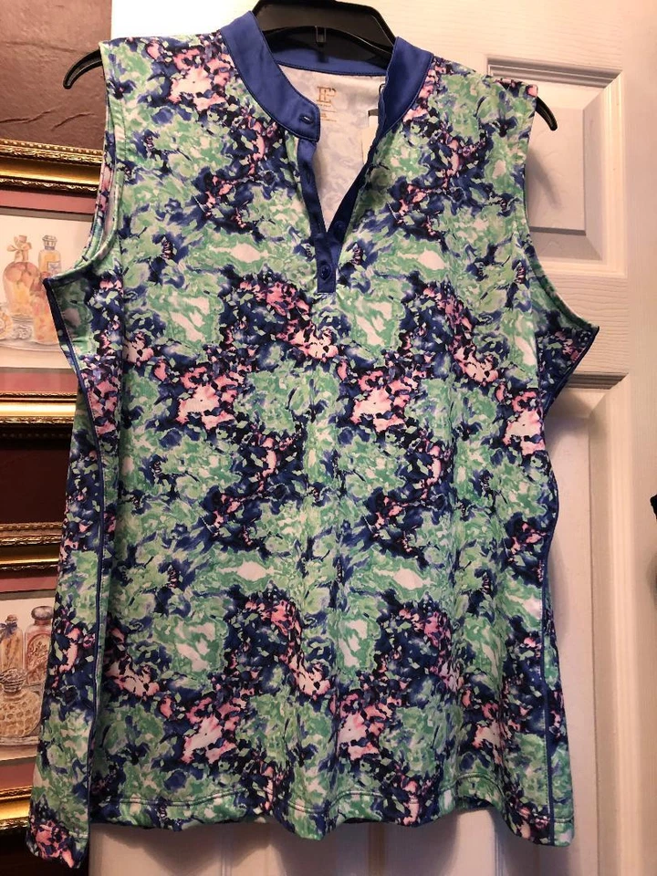 Camisa de golf sin mangas borrosa floral azul real Bluebell EP Pro NY para dama nueva con etiquetas - XL Foto 2 de 3