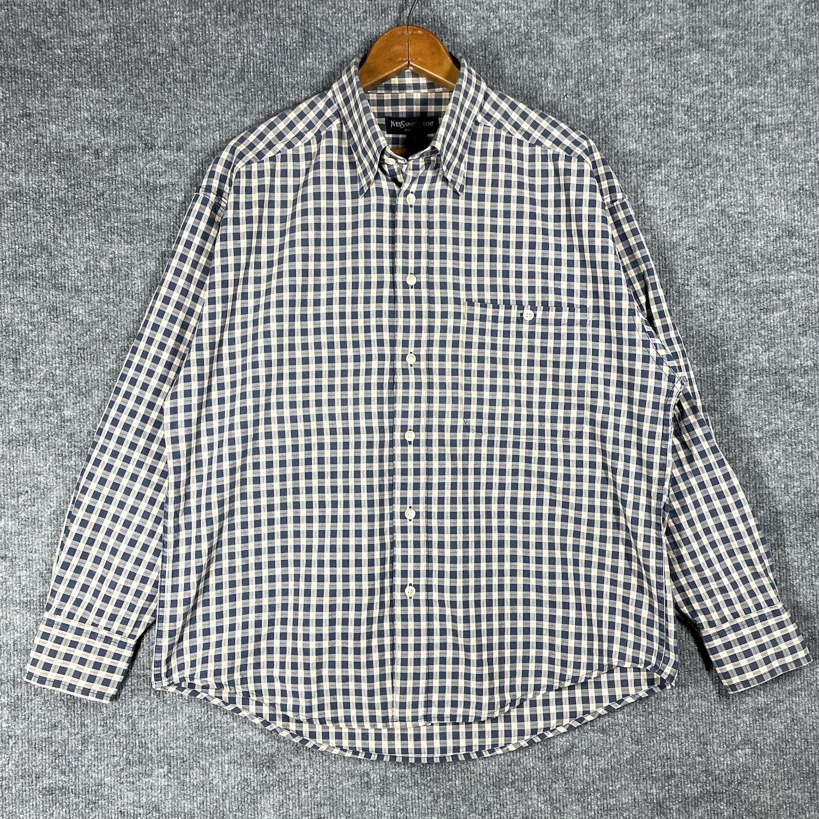 SAINT LAURENT Camicia vintage YvesSaintLaurent Pour Homme YSL uomo piccola manica lunga a quadri con bottoni