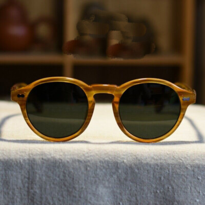 Vintage Johnny Depp G15 Polarized Sunglasses Mens Round Green Lens Glasses UV400