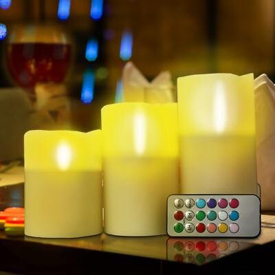 3Pcs LED Flameless Candles w/ Remote & Timer Battery Operated Real Wax