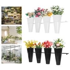 Black/White Wall-mounted Flower Stand w/4 Bucket Decorative Flower Display Stand