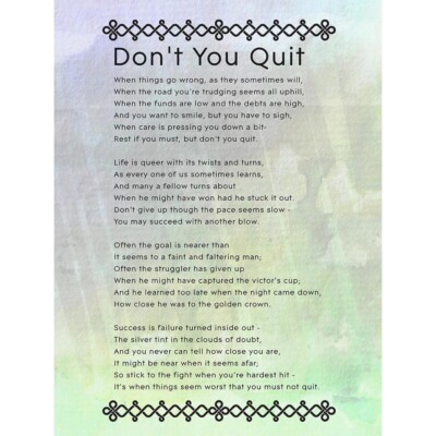 Don'T You Quit Poem Motivation Quote Unframed Wall Art Poster