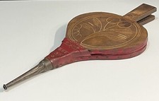 Ancien Soufflet de Cheminée en Bois & Cuir Vintage Deco Retro 