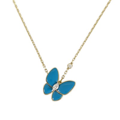 Van Cleef & Arpels Two Butterfly Yellow gold turquoise diamond Necklace