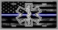 L@@K!  American Flag with EMT Blue an White lines Logo   License Plate, Auto Tag