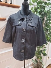 Cato Denim Black Cotton 3/4 Sleeve Buttons Front Collared Jacket Size 18/20w
