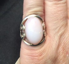  925 Sterling Silver Vintage Large Rose Quartz Wide Split Scroll Ring Size 6.25