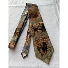 Elephant Charge Silk Necktie Simon Combes Wildlife Art USA Made
