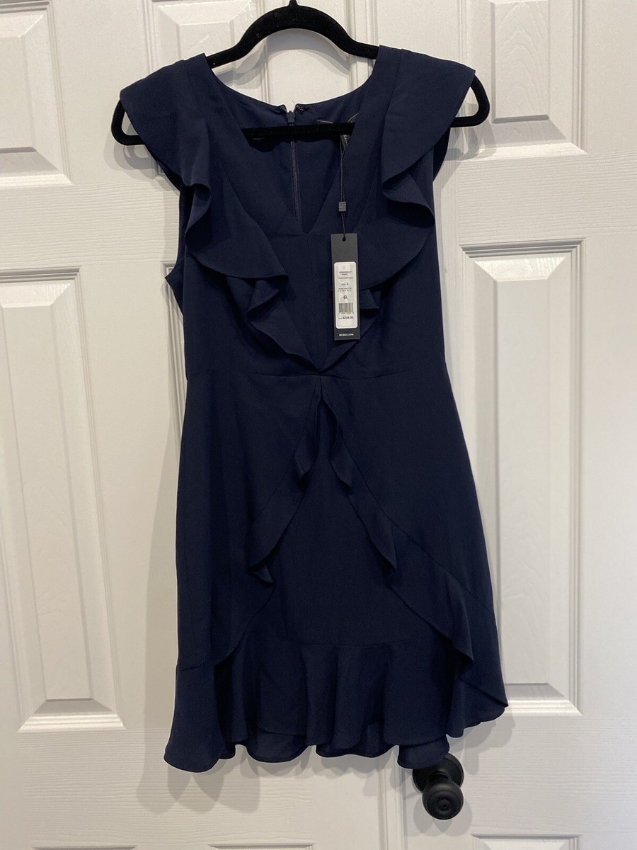 BCBG Maxazria Mini Ruffle Dress Dark Blue Color Sz 4. | eBay