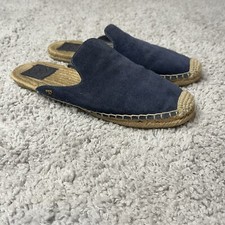 TORY BURCH Max Navy Suede Leather Jute Espadrille Slides Mules Slip Ons Size 8