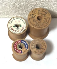 Assorted 4 PC Vintage Wood Thread Spools Belding Corticelli Coats & Clark