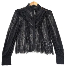 Sheer Lace Top Womens M Black Whimsigoth Dark Fairy Victorian Romantic Mockneck