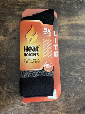 Heat Holders LITE Gray Black Stripe Crew Socks 1.6 TOG Men's 7-12 Women's 8-13