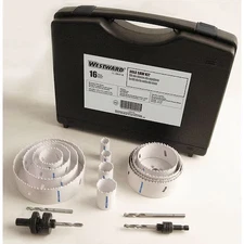 Westward 29Vx16 Hole Saw Plumbers Kit, 16 Pcs.
