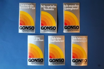6 Werbe-Aufkleber - GONSO - Sportmoden - Radfahrer, Tennis, Langlauf...      (31