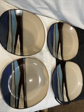 Gibson Elite Althea Blue Dinner Plates Set of 4 Teal 10 7/8" Rounded Square