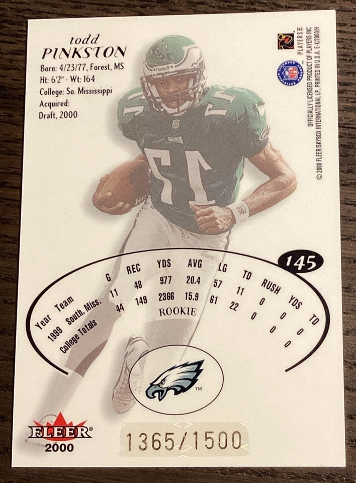 2000 Fleer E-X #145 Todd Pinkston Rookie #/1500 Card Philadelphia Eagles - Image 2 of 2