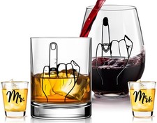 Funny Engagement Gift Set   4PCS Mr and Mrs Glasses with Ring Finger Wine Gla...