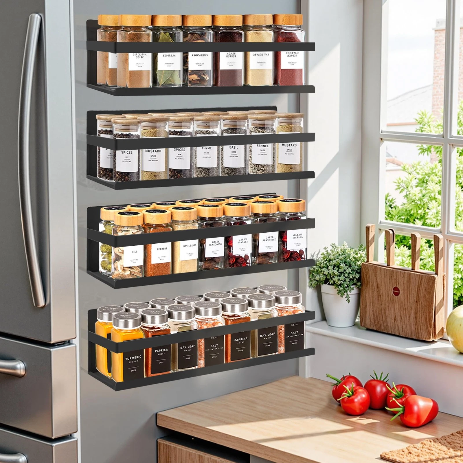 Metal Magnetic Spice Rack for Refrigerator, 4 pack Magnetic Shelf for Fridge ...