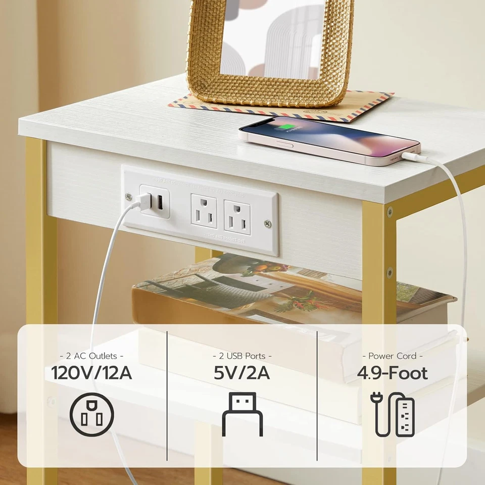 End Tables Set of 2 with Charging Station and USB Ports, 3-Tier Nightstands with - Image 4 of 4