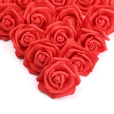IPOPU 100 Pcs Artificial Flowers Roses Flower Heads Coral Red Foam Fake Roses...