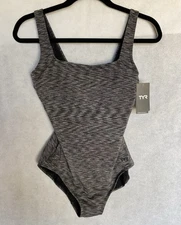 TYR Size 10 Black Grey Sonoma Scoopneck Power ControlFit One Piece Swimsuit NEW