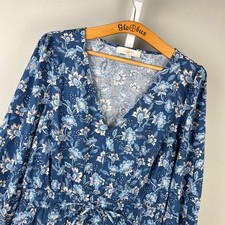 Ann Taylor LOFT Blue Boho Floral Maxi Dress Womens L Tiered Smocked Waist