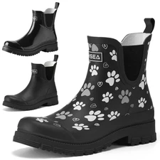HISEA Women Ankle Rain Boots Waterproof Chelsea Short Wellies Rubber Garden Shoe