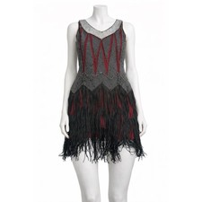J Flapper Gatsby Dress Size S Black Red Beade...