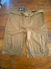 Mens Cargo Shorts Blu Rock New York Size 40 Dark Khaki Side Pockets w/Belt NEW
