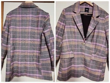 SPORTSGIRL Sz 10 S Pink Plaid Check Blazer Single Breasted Pockets 