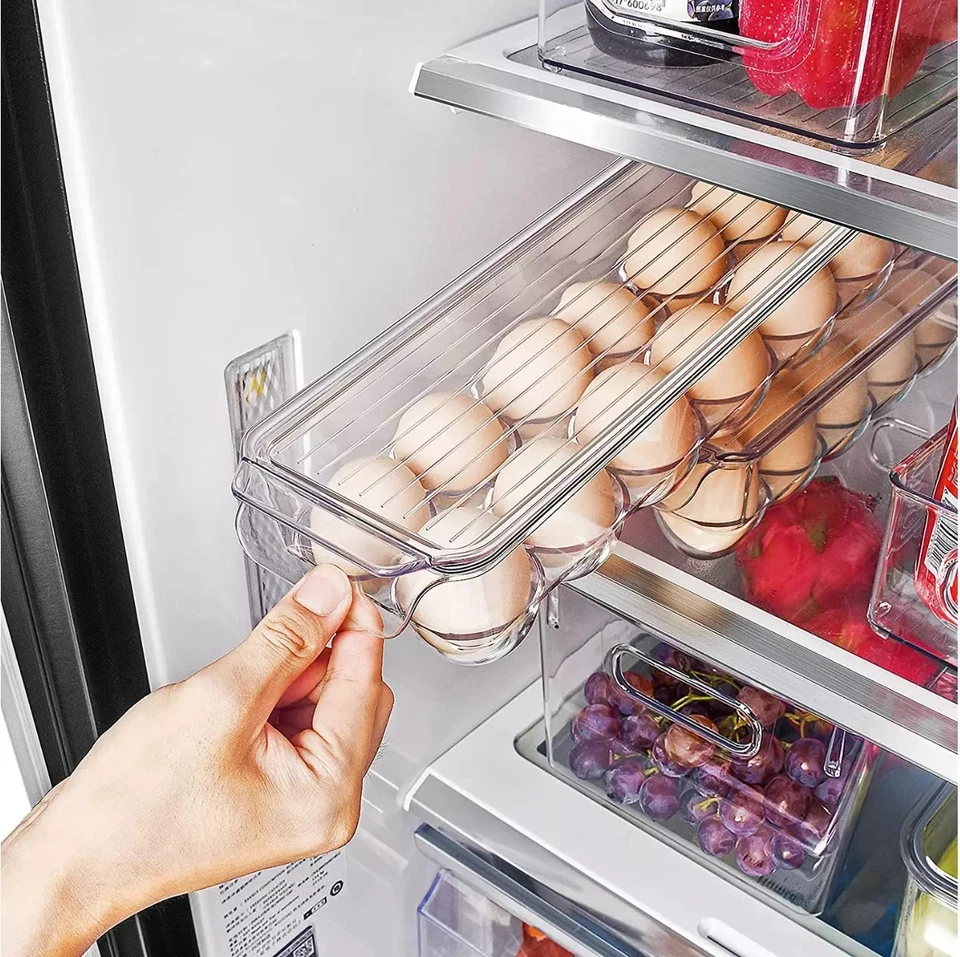 14,egg holder for fridge, Clear Plástic Egg, Dispensar Stackable, Eggs Organizer - Image 2 of 4