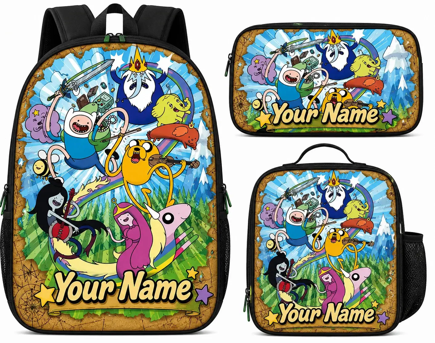Personalized Kids Backpack Set Custom Name School Bag Lunch Box Cartoon Gift