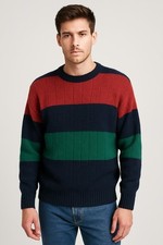 Vintage Eddie Bauer Men's Bold Stripe Cotton Sweater L Made in Australia 90s NOS