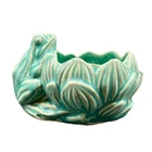 McCoy Art Pottery Green Frog And Lotus Leaves Planter - 4.5" L Vintage EUC