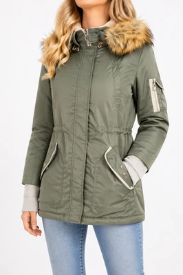 Schott Jacke Grün Damen Winter Warm Bomber Parka Kapuze Fell De 38 M Np 329 Neu - Bild 1 von 4