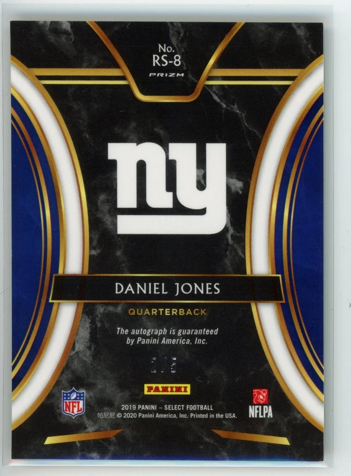 Daniel Jones 2019 Panini Select Rookie Auto Green #/5 #RS-8 New York Giants - Image 2 of 2