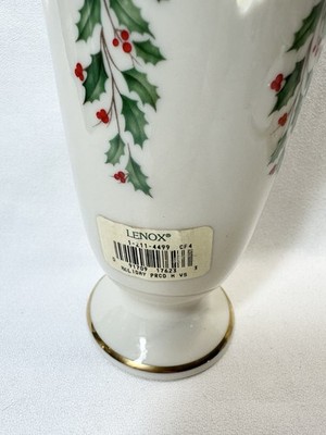LENOX Christmas Holiday Holly Berries Pierced Porcelain Vase 7in