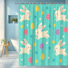 Cute Bunny Shower Curtain for Kids, Easter Decor, Waterproof Fabric