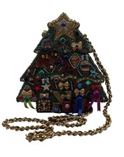 Mary Frances Vintage Christmas Tree Purse Beaded Jeweled Holiday Chain Bag X-MAS