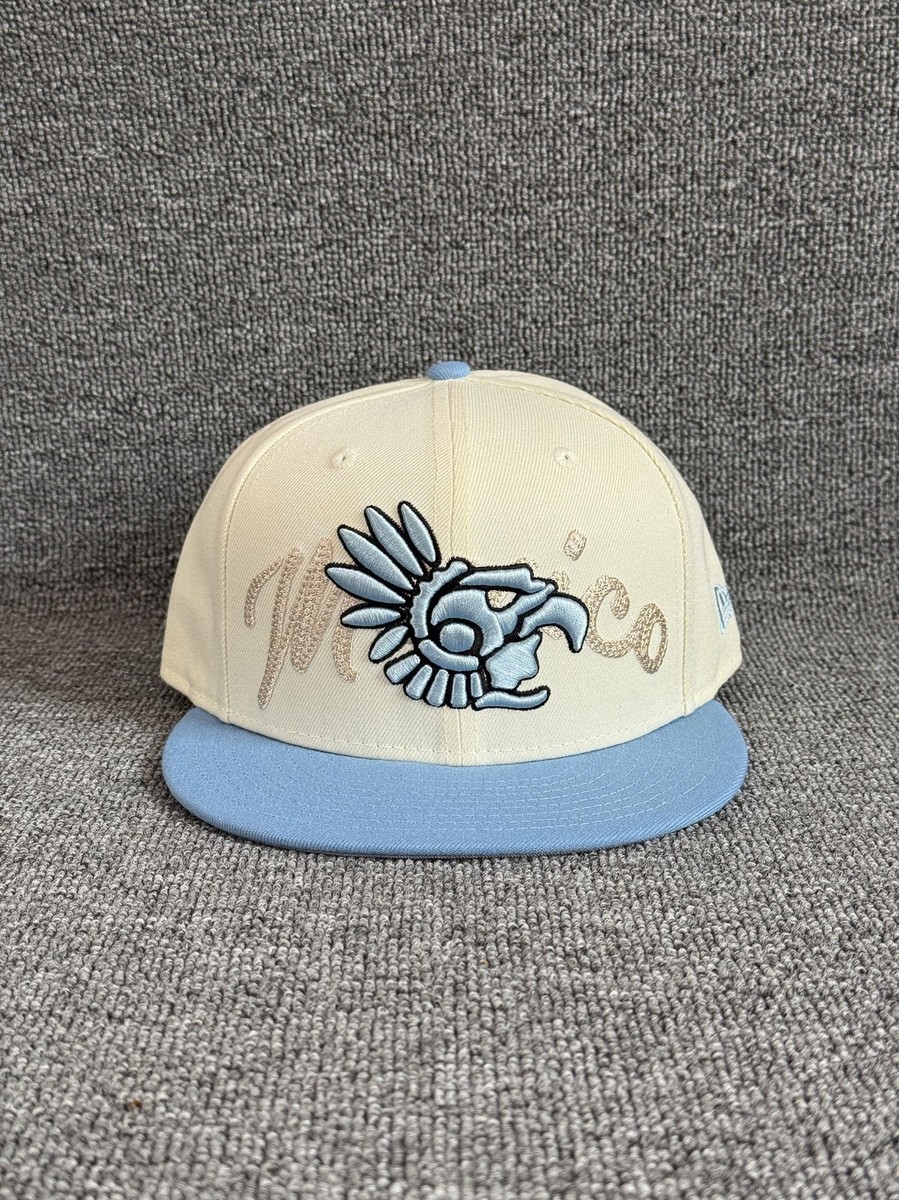 New Era Mexico 59FIFTY Fitted Flat Brim Cream Blue 7 3 8 Cap
