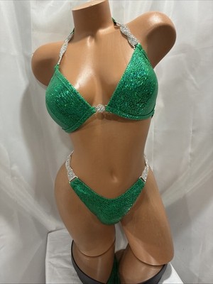 Figure Competition suit Hunter Green 34D CUP   XS  Bottom NEW SUIT HANDmade