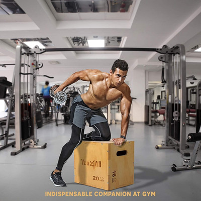 Plyometric Jump Box 3-in-1 Wooden Exercise Workout Step Up Riser Built-In Handle